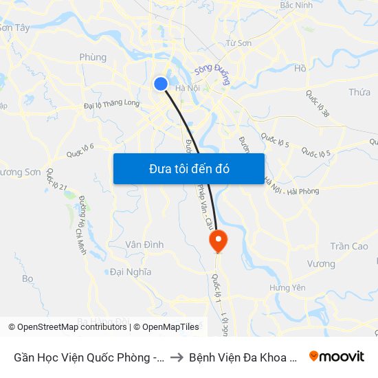 Gần Học Viện Quốc Phòng - 91 Hoàng Quốc Việt to Bệnh Viện Đa Khoa Huyện Phú Xuyên map