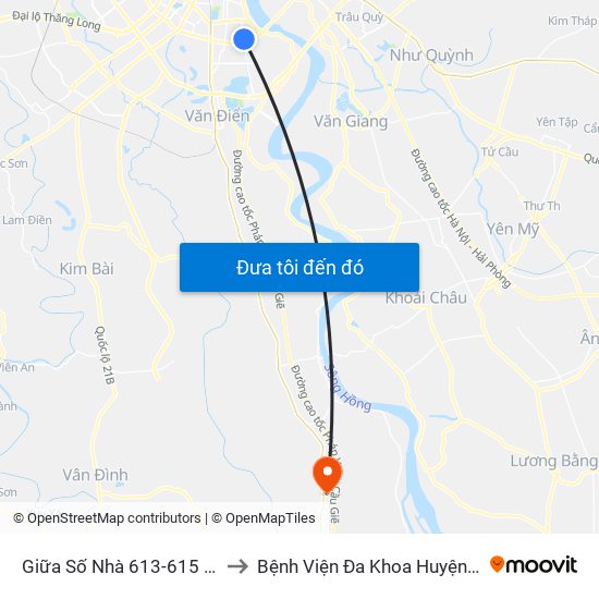 Giữa Số Nhà 613-615 Kim Ngưu to Bệnh Viện Đa Khoa Huyện Phú Xuyên map