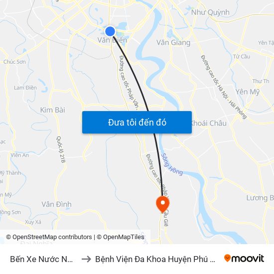 Bến Xe Nước Ngầm to Bệnh Viện Đa Khoa Huyện Phú Xuyên map