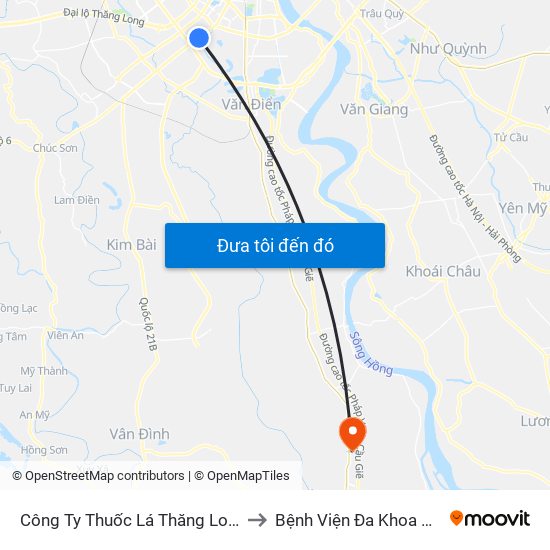 Công Ty Thuốc Lá Thăng Long - 235 Nguyễn Trãi to Bệnh Viện Đa Khoa Huyện Phú Xuyên map