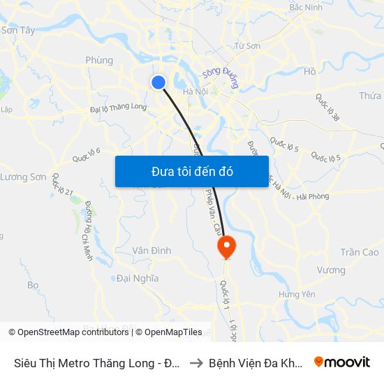 Siêu Thị Metro Thăng Long - Đối Diện Ngõ 599 Phạm Văn Đồng to Bệnh Viện Đa Khoa Huyện Phú Xuyên map