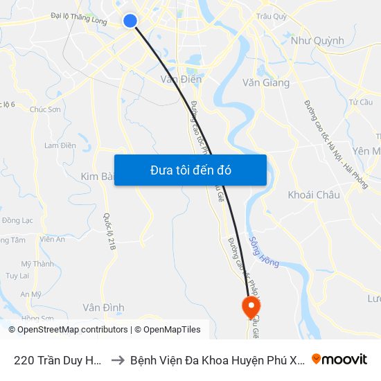 220 Trần Duy Hưng to Bệnh Viện Đa Khoa Huyện Phú Xuyên map