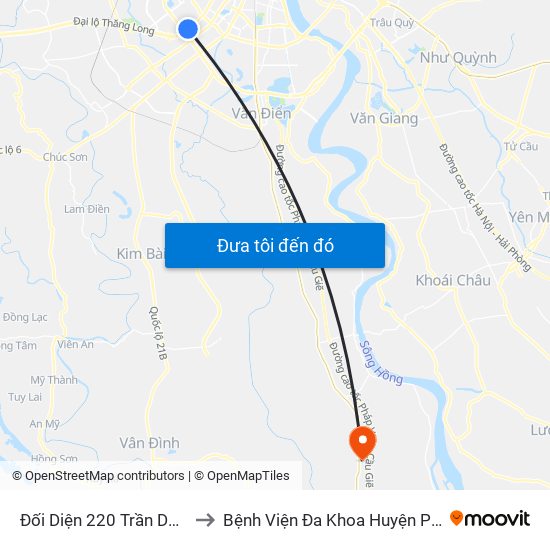 Đối Diện 220 Trần Duy Hưng to Bệnh Viện Đa Khoa Huyện Phú Xuyên map