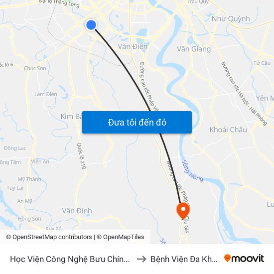 Học Viện Công Nghệ Bưu Chính Viễn Thông - Trần Phú (Hà Đông) to Bệnh Viện Đa Khoa Huyện Phú Xuyên map