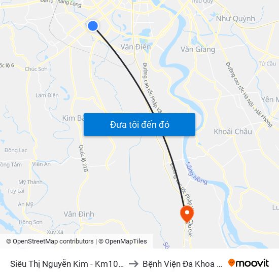 Siêu Thị Nguyễn Kim - Km10 Nguyễn Trãi (Hà Đông) to Bệnh Viện Đa Khoa Huyện Phú Xuyên map