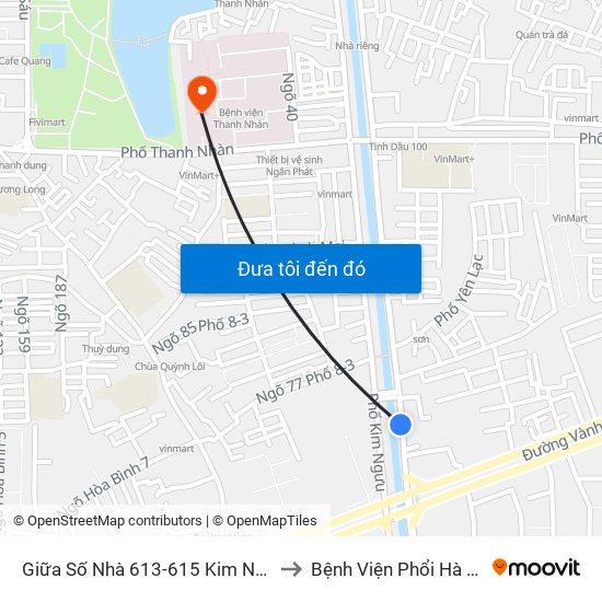 Giữa Số Nhà 613-615 Kim Ngưu to Bệnh Viện Phổi Hà Nội map