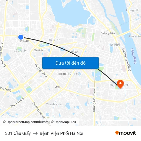 331 Cầu Giấy to Bệnh Viện Phổi Hà Nội map