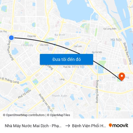 Nhà Máy Nước Mai Dịch - Phạm Hùng to Bệnh Viện Phổi Hà Nội map