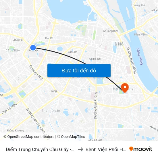 Điểm Trung Chuyển Cầu Giấy - Gtvt 01 to Bệnh Viện Phổi Hà Nội map