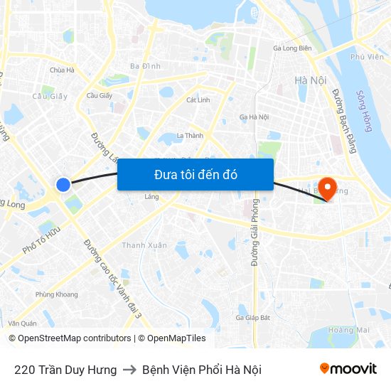 220 Trần Duy Hưng to Bệnh Viện Phổi Hà Nội map