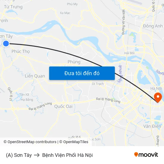 (A) Sơn Tây to Bệnh Viện Phổi Hà Nội map