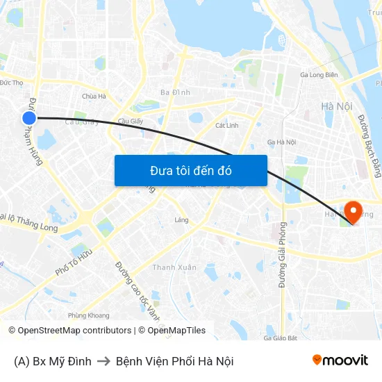 (A) Bx Mỹ Đình to Bệnh Viện Phổi Hà Nội map