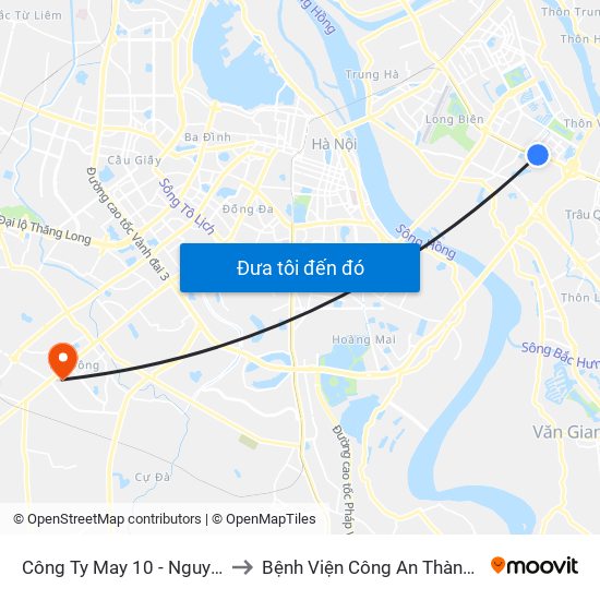 Công Ty May 10 - Nguyễn Văn Linh to Bệnh Viện Công An Thành Phố Hà Nội map