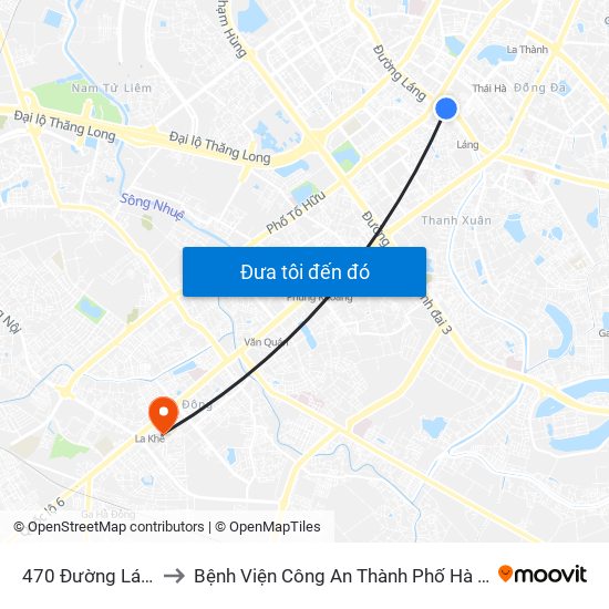 470 Đường Láng to Bệnh Viện Công An Thành Phố Hà Nội map