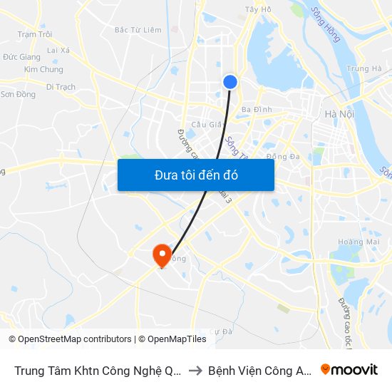 Trung Tâm Khtn Công Nghệ Quốc Gia - 18 Hoàng Quốc Việt to Bệnh Viện Công An Thành Phố Hà Nội map