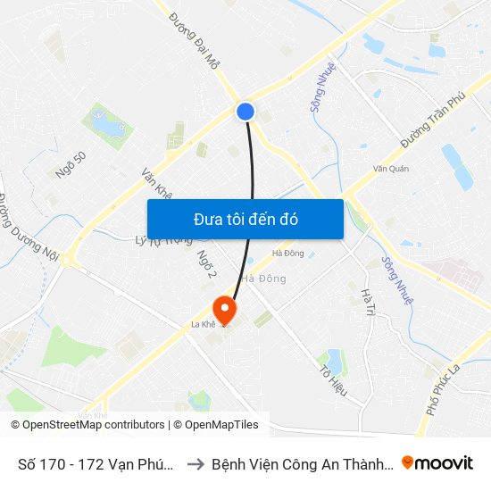 Số 170 - 172 Vạn Phúc - Hà Đông to Bệnh Viện Công An Thành Phố Hà Nội map