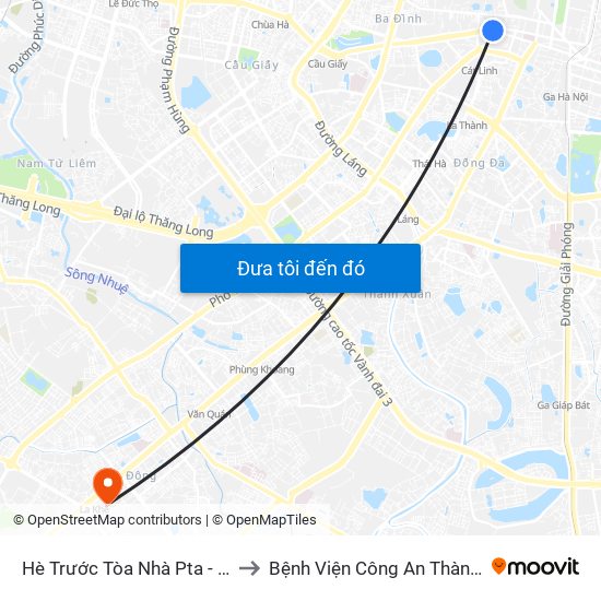 Hè Trước Tòa Nhà Pta - Số 1 Kim Mã to Bệnh Viện Công An Thành Phố Hà Nội map