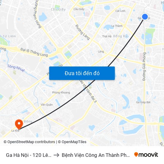 Ga Hà Nội - 120 Lê Duẩn to Bệnh Viện Công An Thành Phố Hà Nội map