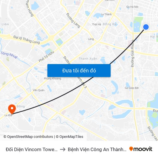 Đối Diện Vincom Tower - Bà Triệu to Bệnh Viện Công An Thành Phố Hà Nội map