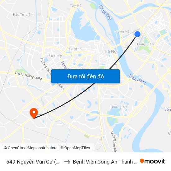 549 Nguyễn Văn Cừ (Cột Trước) to Bệnh Viện Công An Thành Phố Hà Nội map