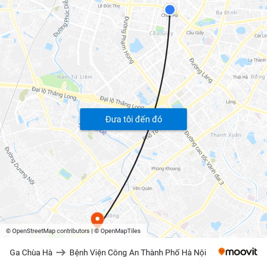 Ga Chùa Hà to Bệnh Viện Công An Thành Phố Hà Nội map