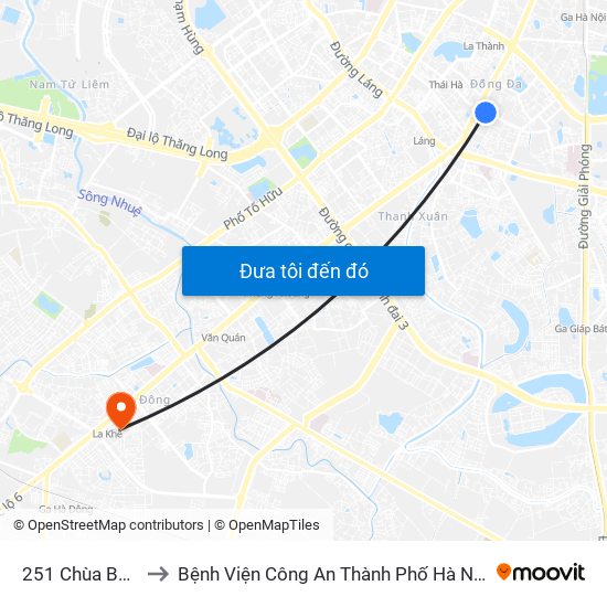 251 Chùa Bộc to Bệnh Viện Công An Thành Phố Hà Nội map