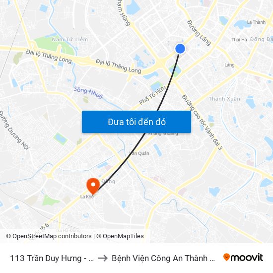 113 Trần Duy Hưng - Bộ Khcn to Bệnh Viện Công An Thành Phố Hà Nội map