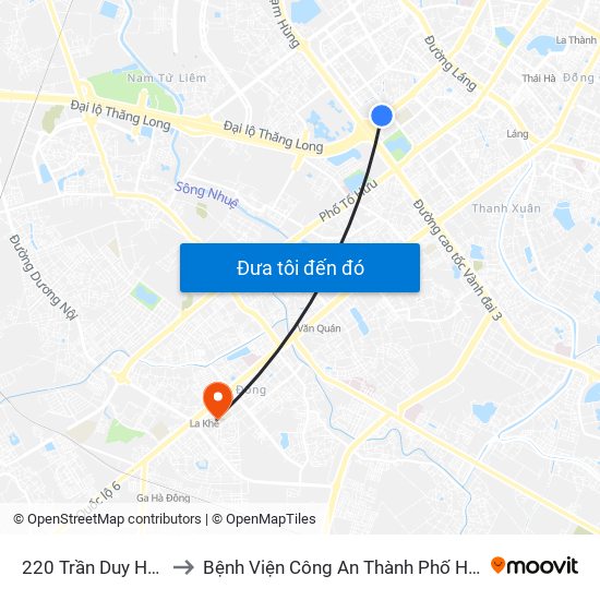 220 Trần Duy Hưng to Bệnh Viện Công An Thành Phố Hà Nội map
