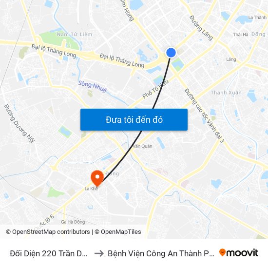 Đối Diện 220 Trần Duy Hưng to Bệnh Viện Công An Thành Phố Hà Nội map