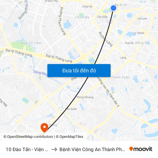 10 Đào Tấn - Viện Vật Lý to Bệnh Viện Công An Thành Phố Hà Nội map