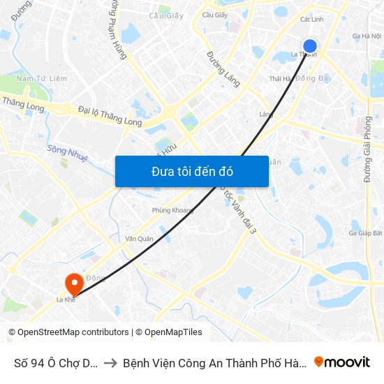 Số 94 Ô Chợ Dừa to Bệnh Viện Công An Thành Phố Hà Nội map