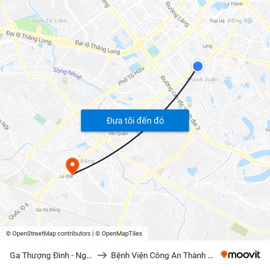 Ga Thượng Đình - Nguyễn Trãi to Bệnh Viện Công An Thành Phố Hà Nội map