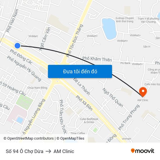 Số 94 Ô Chợ Dừa to AM Clinic map