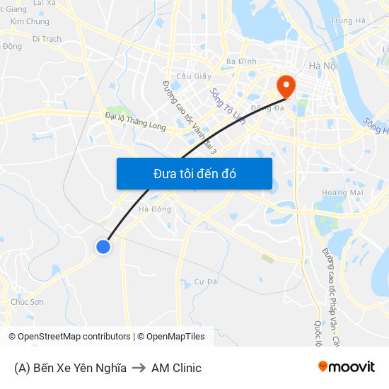 (A) Bến Xe Yên Nghĩa to AM Clinic map