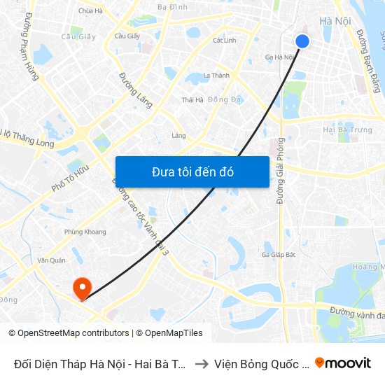 Đối Diện Tháp Hà Nội - Hai Bà Trưng (Cạnh 56 Hai Bà Trưng) to Viện Bỏng Quốc Gia Lê Hữu Trác map