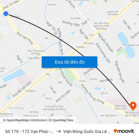 Số 170 - 172 Vạn Phúc - Hà Đông to Viện Bỏng Quốc Gia Lê Hữu Trác map