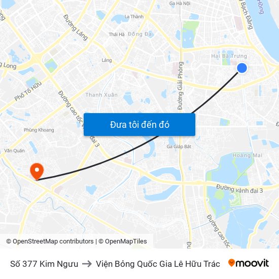 Số 377 Kim Ngưu to Viện Bỏng Quốc Gia Lê Hữu Trác map