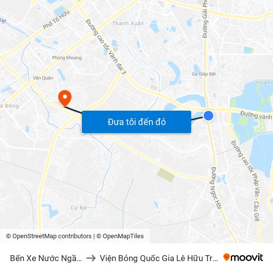 Bến Xe Nước Ngầm to Viện Bỏng Quốc Gia Lê Hữu Trác map