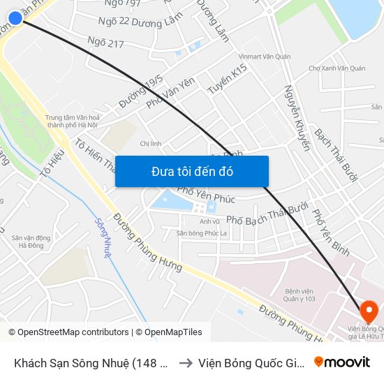 Khách Sạn Sông Nhuệ (148 Trần Phú- Hà Đông) to Viện Bỏng Quốc Gia Lê Hữu Trác map