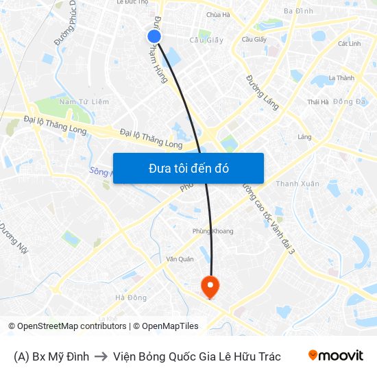 (A) Bx Mỹ Đình to Viện Bỏng Quốc Gia Lê Hữu Trác map