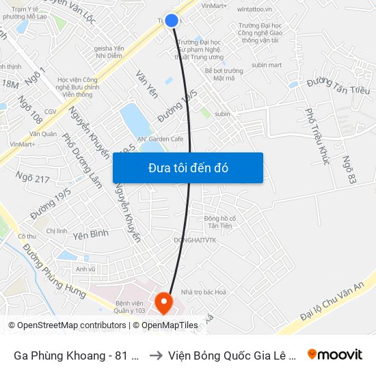 Ga Phùng Khoang - 81 Trần Phú to Viện Bỏng Quốc Gia Lê Hữu Trác map