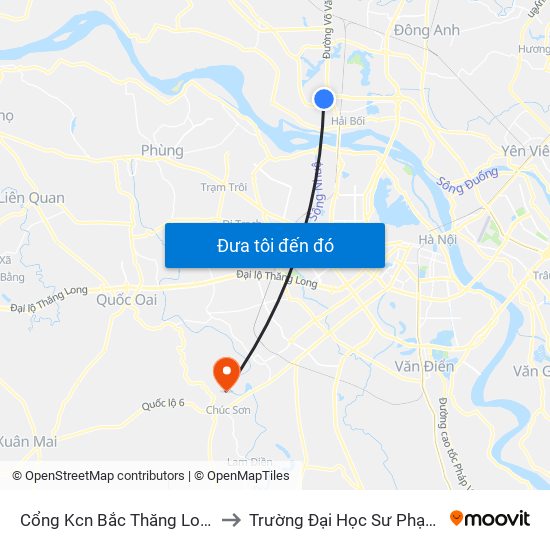 Cổng Kcn Bắc Thăng Long (Gần Cầu Vượt Bộ Hành) to Trường Đại Học Sư Phạm Thể Dục Thể Thao Hà Nội map