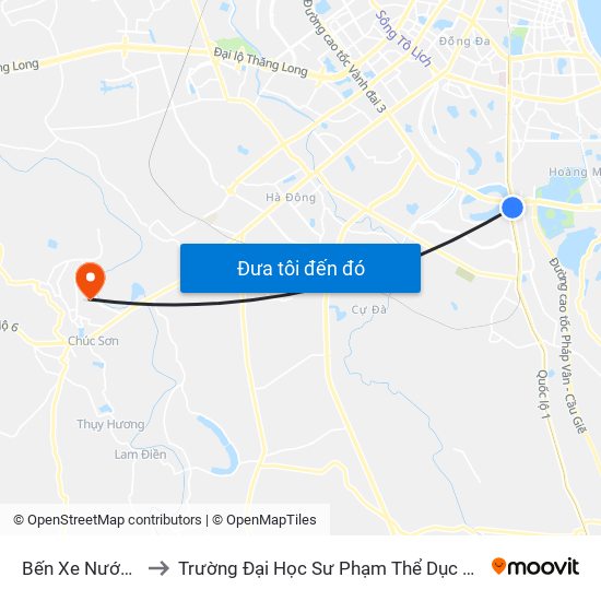 Bến Xe Nước Ngầm to Trường Đại Học Sư Phạm Thể Dục Thể Thao Hà Nội map