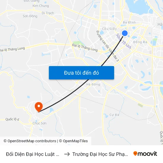 Đối Diện Đại Học Luật Hà Nội - Nguyễn Chí Thanh to Trường Đại Học Sư Phạm Thể Dục Thể Thao Hà Nội map