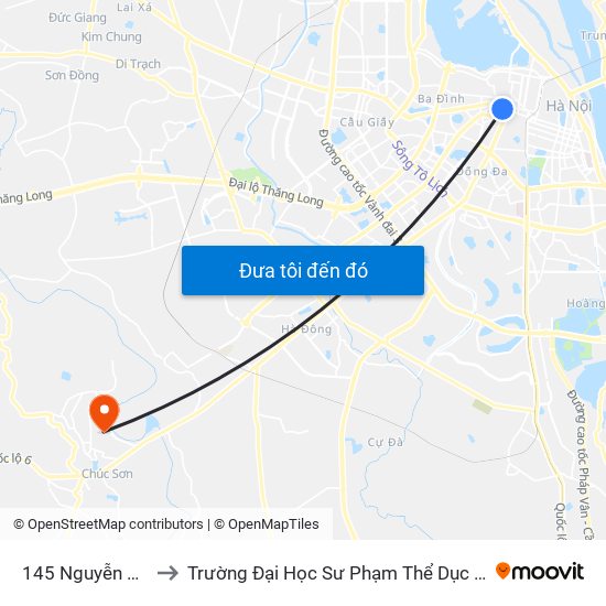 145 Nguyễn Thái Học to Trường Đại Học Sư Phạm Thể Dục Thể Thao Hà Nội map
