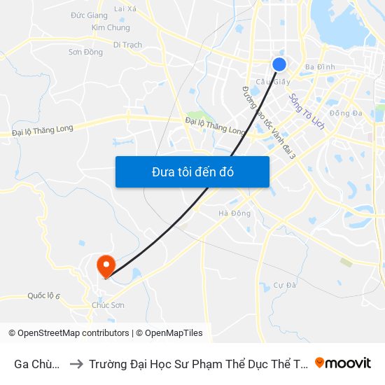 Ga Chùa Hà to Trường Đại Học Sư Phạm Thể Dục Thể Thao Hà Nội map