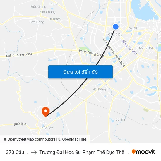370 Cầu Giấy to Trường Đại Học Sư Phạm Thể Dục Thể Thao Hà Nội map