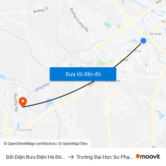 Đối Diện Bưu Điện Hà Đông(15 Quang Trung Hà Đông) to Trường Đại Học Sư Phạm Thể Dục Thể Thao Hà Nội map