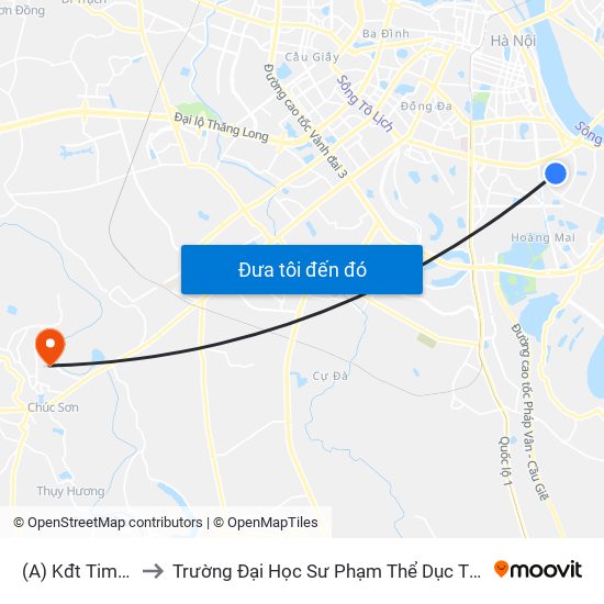 (A) Kđt Times City to Trường Đại Học Sư Phạm Thể Dục Thể Thao Hà Nội map