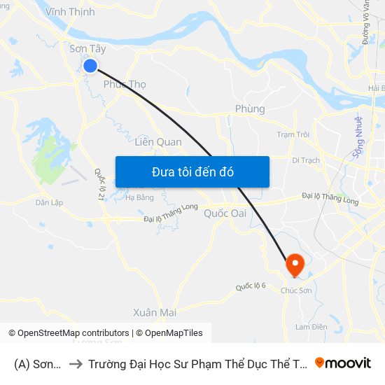 (A) Sơn Tây to Trường Đại Học Sư Phạm Thể Dục Thể Thao Hà Nội map